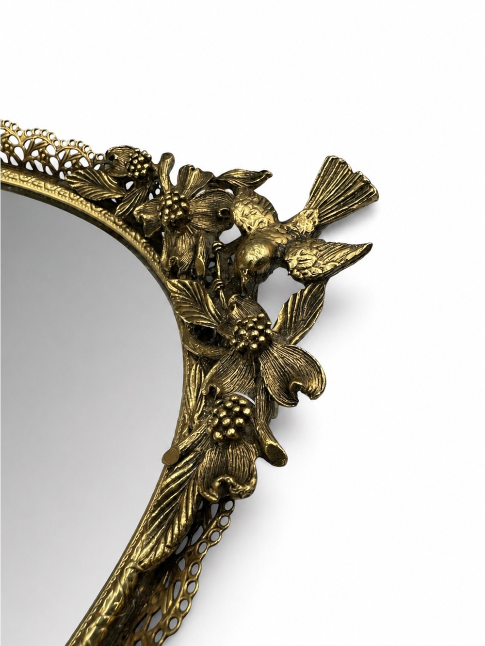 Vintage Matson Gold Ormolu Bird Dogwood Mirrored Vanity Tray Made in USA - Picture 3 of 6